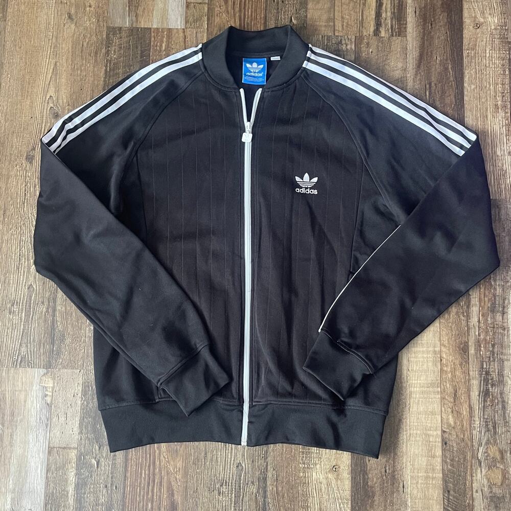 Adidas Originals Black Track Jacket – Men’s Large – Retro 3-Stripe Full Zip